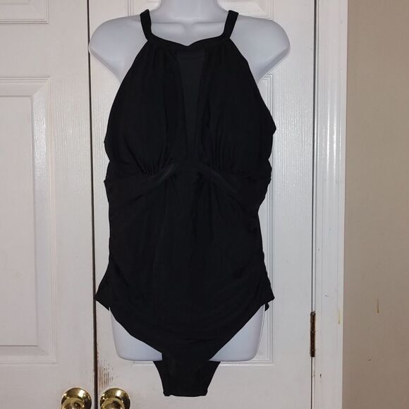 Tempt Me Women One Piece Swimsuit High Neck Plunge Mesh Ruched Monokini Swimwear - Picture 1 of 8